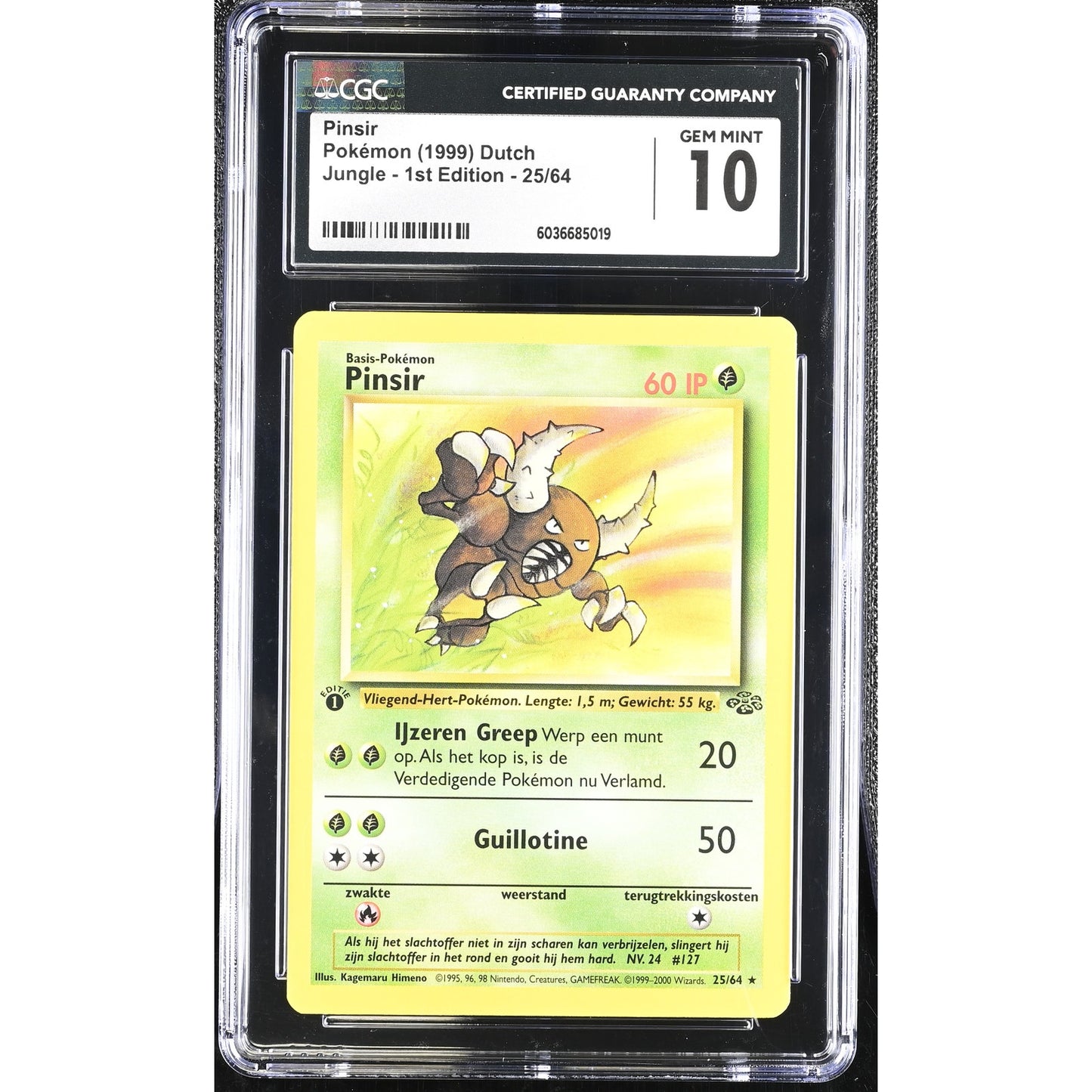 CGC 10 GEM MINT Pinsir 1st Edition 25/64 Pokemon Dutch Jungle (PSA/BGS) Pop 2