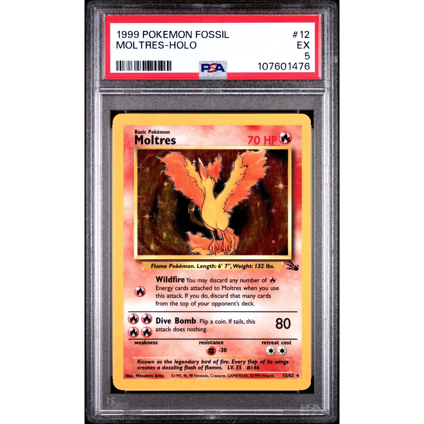 PSA 5 EX Moltres 12/64 Pokémon 1999 Fossil Unlimited Holo Foil Rare (CGC/BGS)