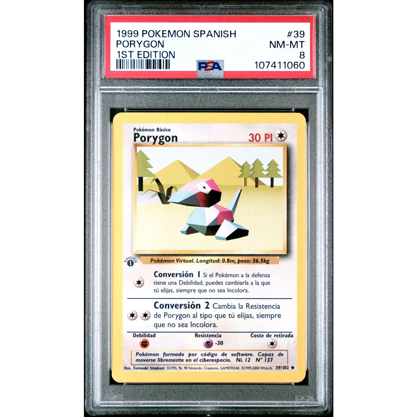 PSA 8 NM-MT Porygon 1st Edition 39/102 Pokemon Spanish Base Set (CGC/BGS)