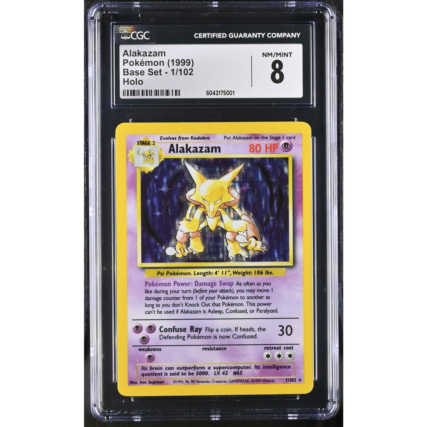 CGC 8 NM/MINT Alakazam 1/102 Pokemon 1999 Unlimited Base Set Card (PSA/BGS)