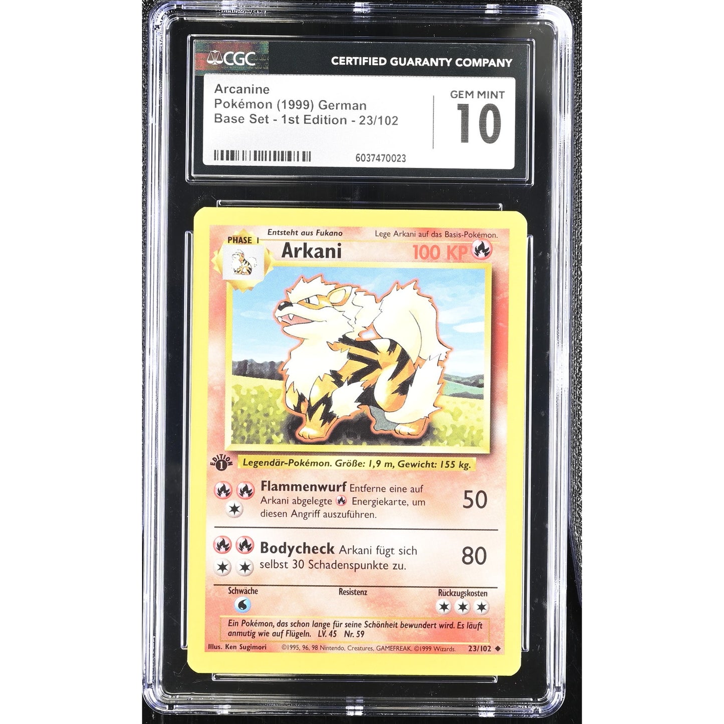 CGC 10 GEM MINT Arcanine 1st Edition 23/102 Pokémon German Base Set (PSA/BGS)