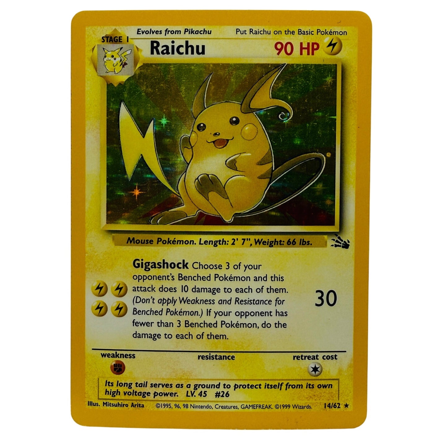 Pokémon Raichu 14/62 Fossil Unlimited Pokemon 1999 Holo Foil Rare LP-VLP