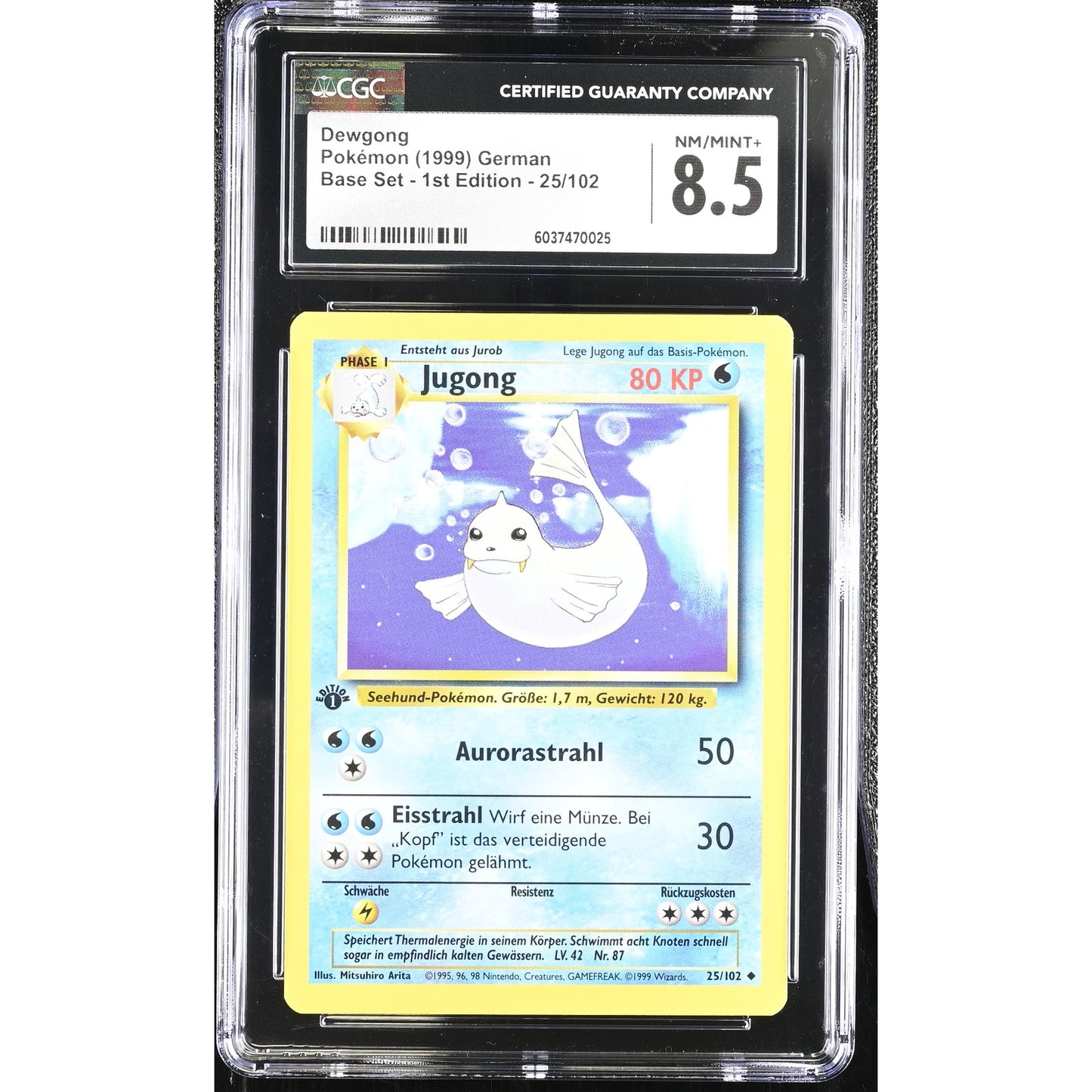 CGC 8.5 NM/MINT+ Dewgong Jugong 1st Edition 25/102 German Base Set (PSA/BGS)