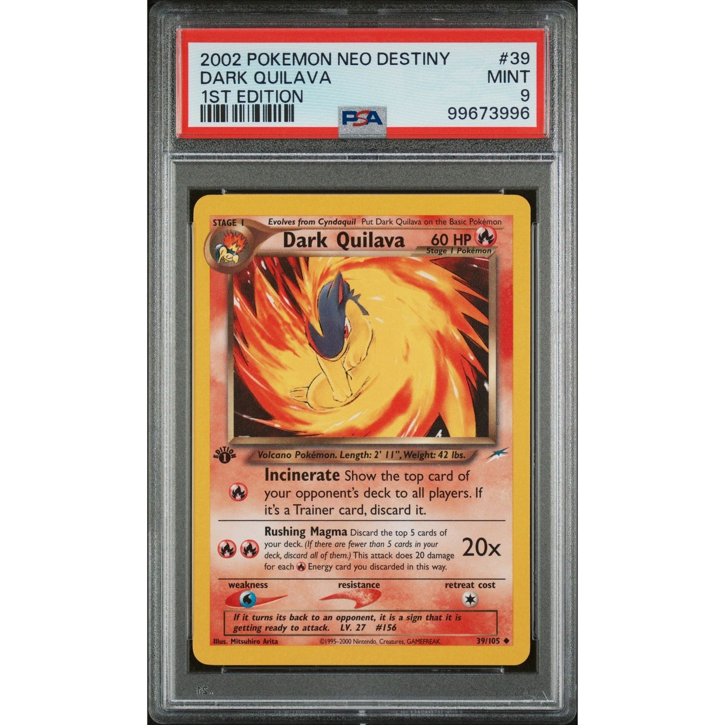 PSA 9 MINT Dark Quilava 1st Edition 39/105 Pokémon Neo Destiny Card (CGC/BGS)