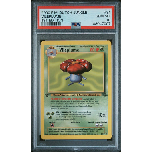 PSA 10 GEM MINT Vileplume 1st Edition 31/64 Pokémon Dutch Jungle Rare (CGC/BGS)