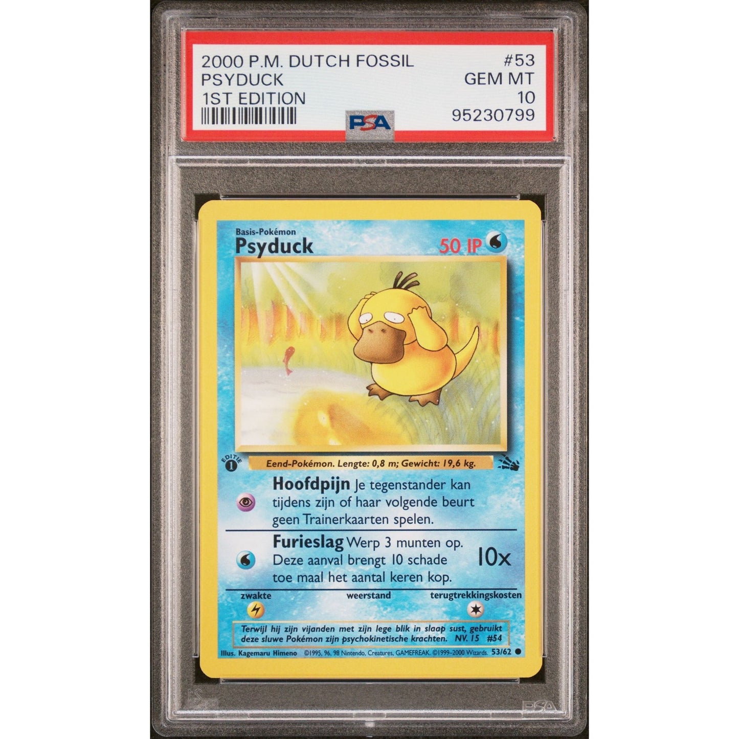 PSA 10 GEM MINT Psyduck 1st Edition 53/64 Pokémon Dutch Fossil Non Holo(CGC/BGS)