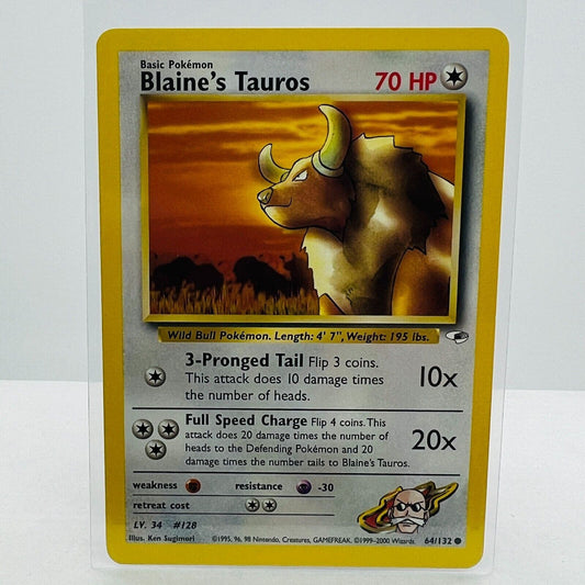 Pokémon Blaine's Tauros 64/132 Gym Heroes Unlimited WOTC Common Card NM-MT