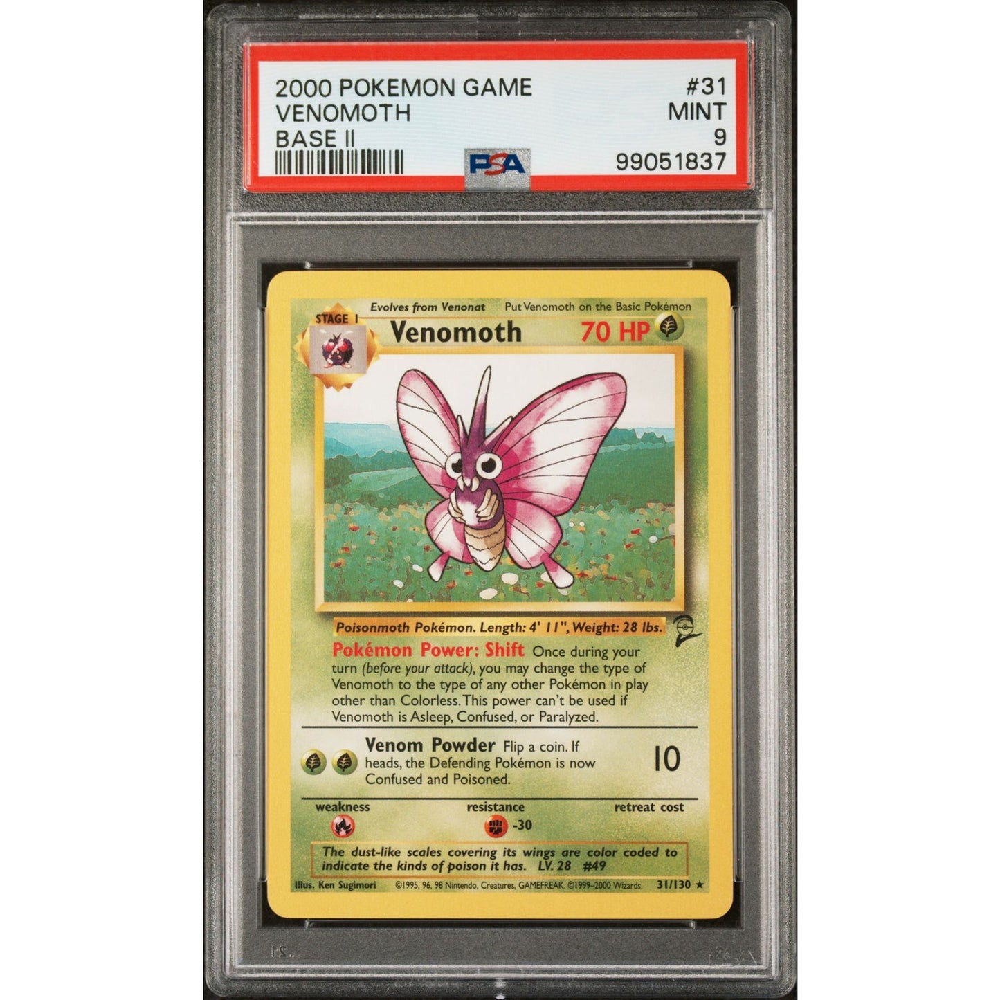 PSA 9 MINT Venomoth 31/130 Pokémon 2000 Base Set II 2 Non Holo Rare (CGC/BGS)