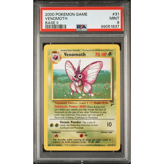 PSA 9 MINT Venomoth 31/130 Pokémon 2000 Base Set II 2 Non Holo Rare (CGC/BGS)