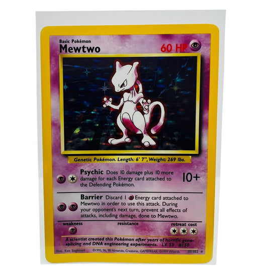 Pokémon Mewtwo 10/102 Base Set Unlimited Pokemon 1999 Holo Foil Card LP-EX