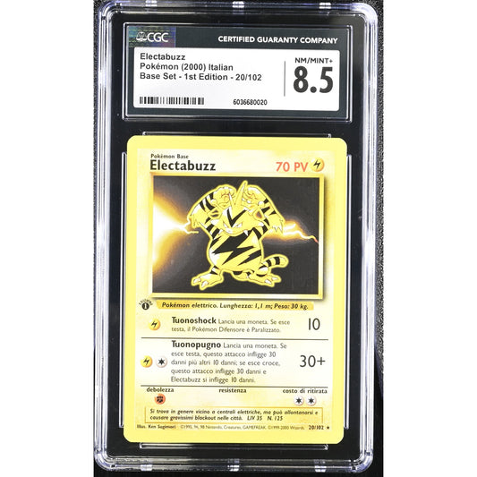 CGC 8.5 NM/MINT+ Electabuzz 1st Edition 20/102 Pokémon Italian Base Set(PSA/BGS)