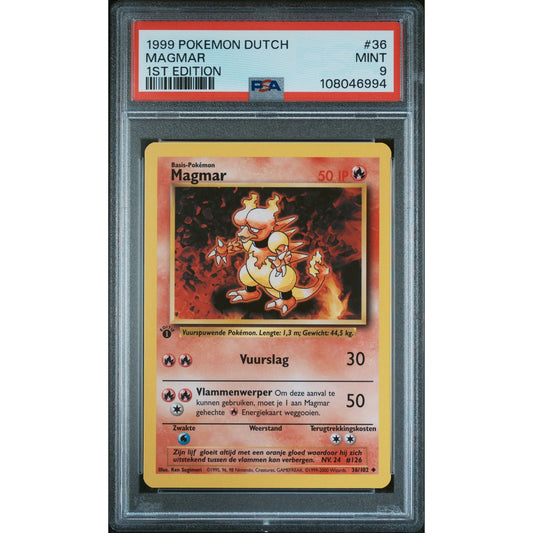 PSA 9 MINT Magmar 1st Edition 36/102 Pokémon 1999 Dutch Base Set (CGC/BGS)