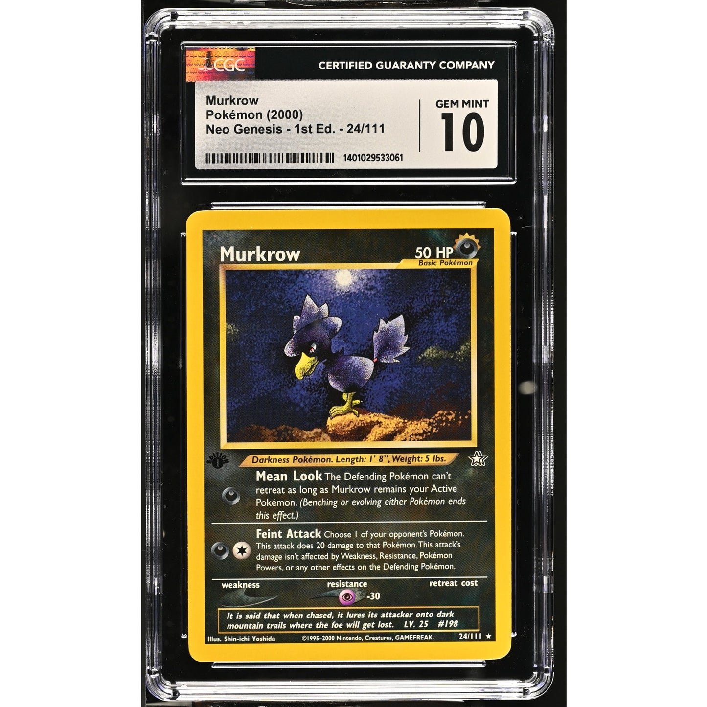 CGC 10 GEM MINT Murkrow 1st Edition 24/111 Pokemon Neo Genesis Rare (PSA/BGS)