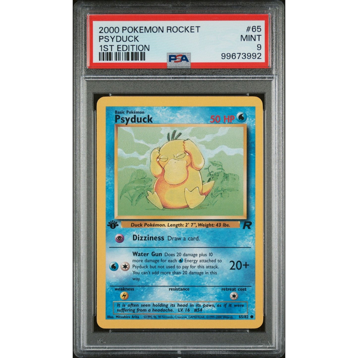 PSA 9 MINT Psyduck 1st Edition 65/82 Pokemon Team Rocket Non Holo (CGC/BGS)