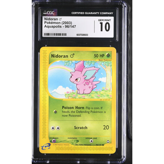CGC 10 GEM MINT Nidoran 96/147 Pokémon Aquapolis 2003 Non Holo Card (PSA/BGS)