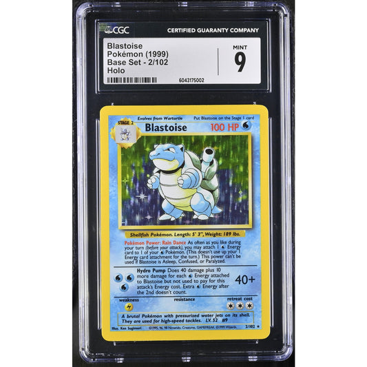 CGC 9 MINT Blastoise 2/102 Pokémon 1999 Unlimited Base Set Holo Card (PSA/BGS)