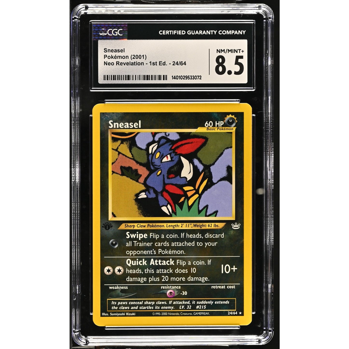 CGC 8.5 NM/MINT+ Sneasel 1st Edition 24/66 Pokemon Neo Revelation Rare (PSA/BGS)