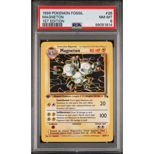 PSA 8 NEAR MINT-MT Magneton 1st Edition 26/64 Pokémon Fossil Non Holo (CGC/BGS)