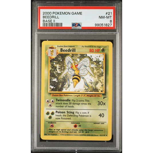 PSA 8 NEAR MINT-MINT Beedrill 21/130 Pokémon Base Set 2 Non Holo (CGC/BGS)