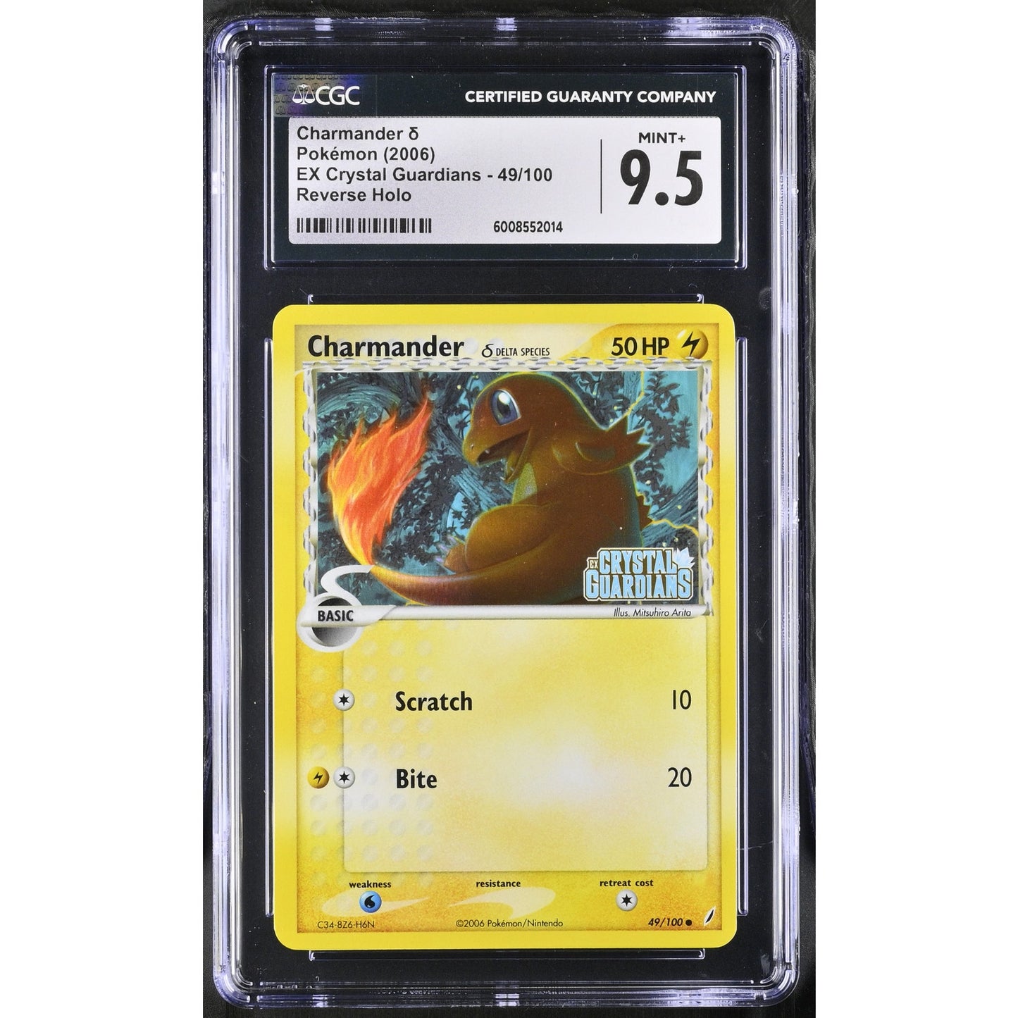 CGC 9.5 MINT+ Charmander 49/100 EX Crystal Guardians Reverse Holo Card (PSA/BGS)