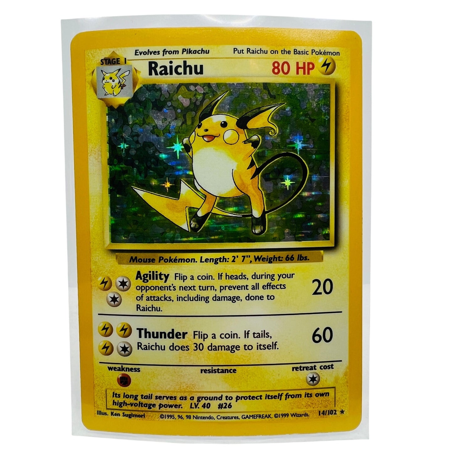 Pokémon Raichu 14/102 Base Set Unlimited Pokemon 1999 Holo Foil Card LP-EX