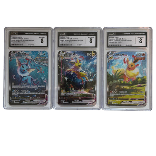 CGC 8 NM Sequential Vaporeon Jolteon Flareon Chinese Eevee Gift Box Lot(PSA/BGS)