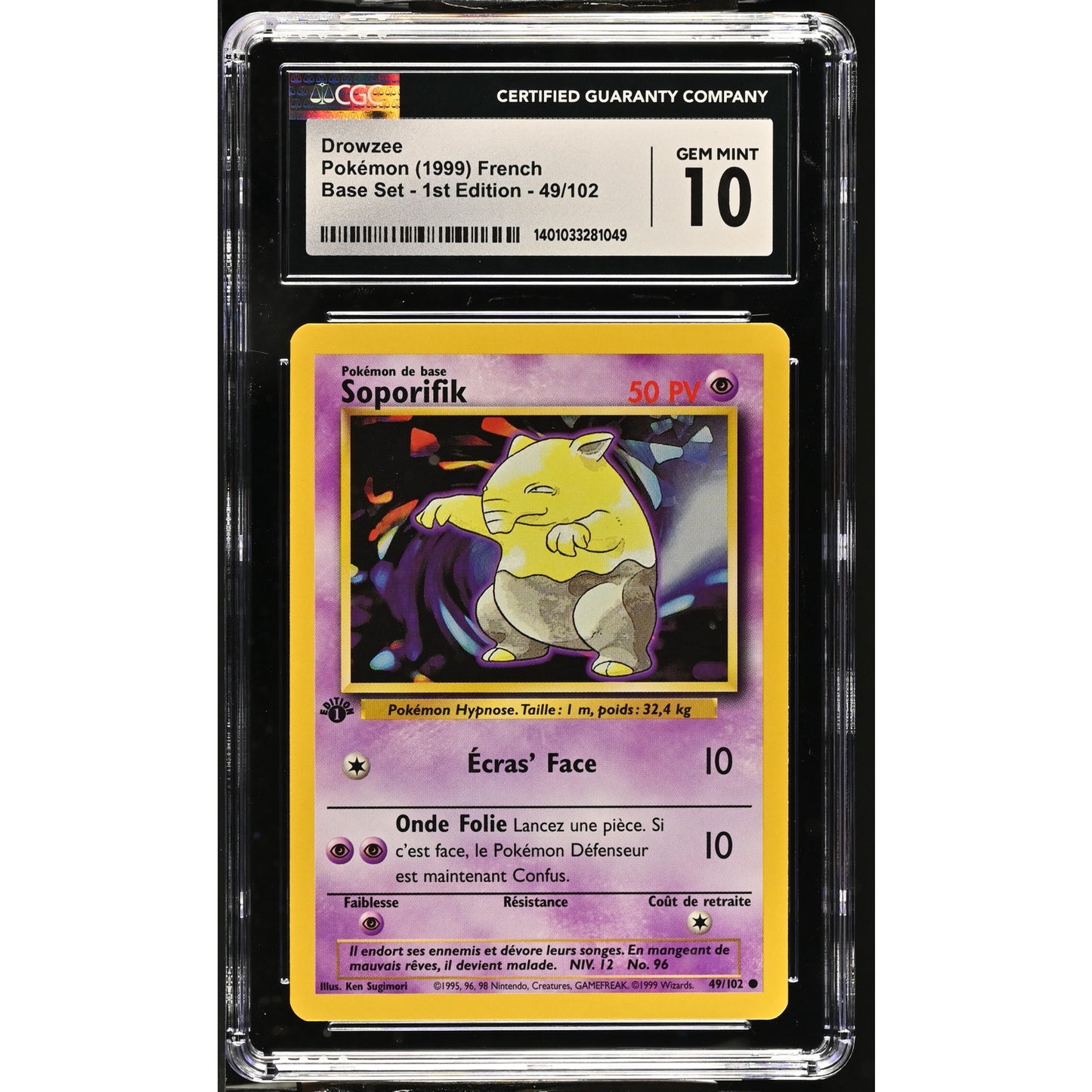 CGC 10 GEM MINT Drowzee 1st Edition 49/102 French Base Set Common (PSA/BGS)