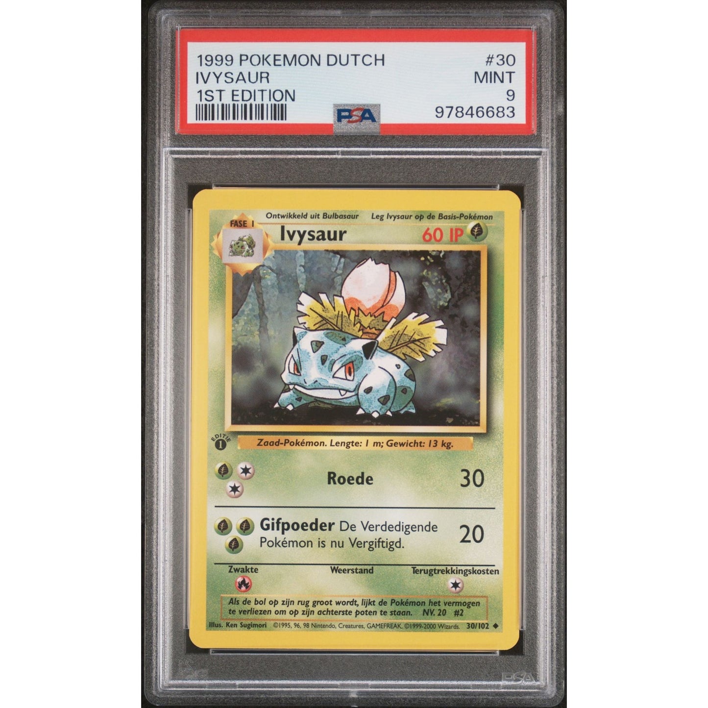 PSA 9 MINT Ivysaur 1st Edition 30/102 Pokemon 1999 Dutch Base Set (CGC/BGS)