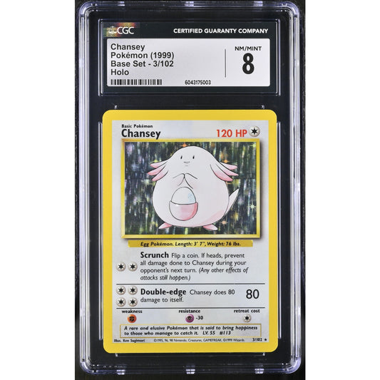 CGC 8 NM/MINT Chansey 3/102 Pokemon 1999 Unlimited Base Set Holo Card (PSA/BGS)
