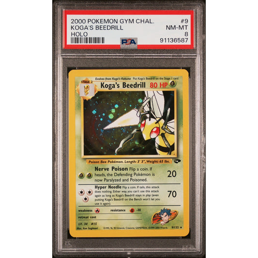 PSA 8 NM-MINT Koga's Beedrill 9/132 Gym Challenge Unlimited 2000 Holo (CGC/BGS)