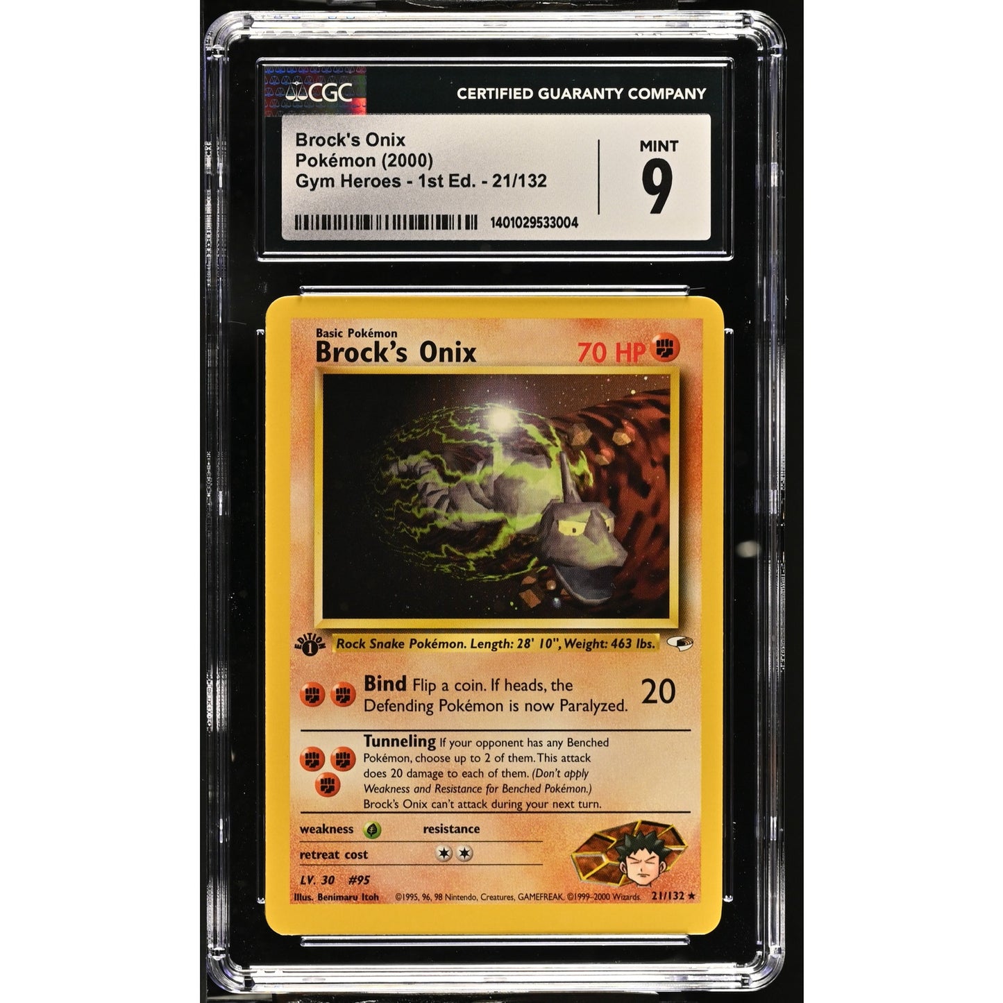 CGC 9 MINT Brock's Onix 1st Edition 21/111 Pokemon Gym Heroes Rare (PSA/BGS)