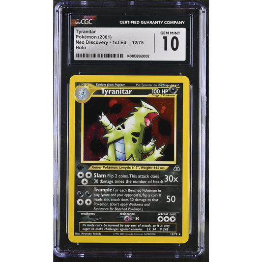 CGC 10 GEM MINT Tyranitar 1st Edition 12/75 Pokémon Neo Discovery Holo (PSA/BGS)