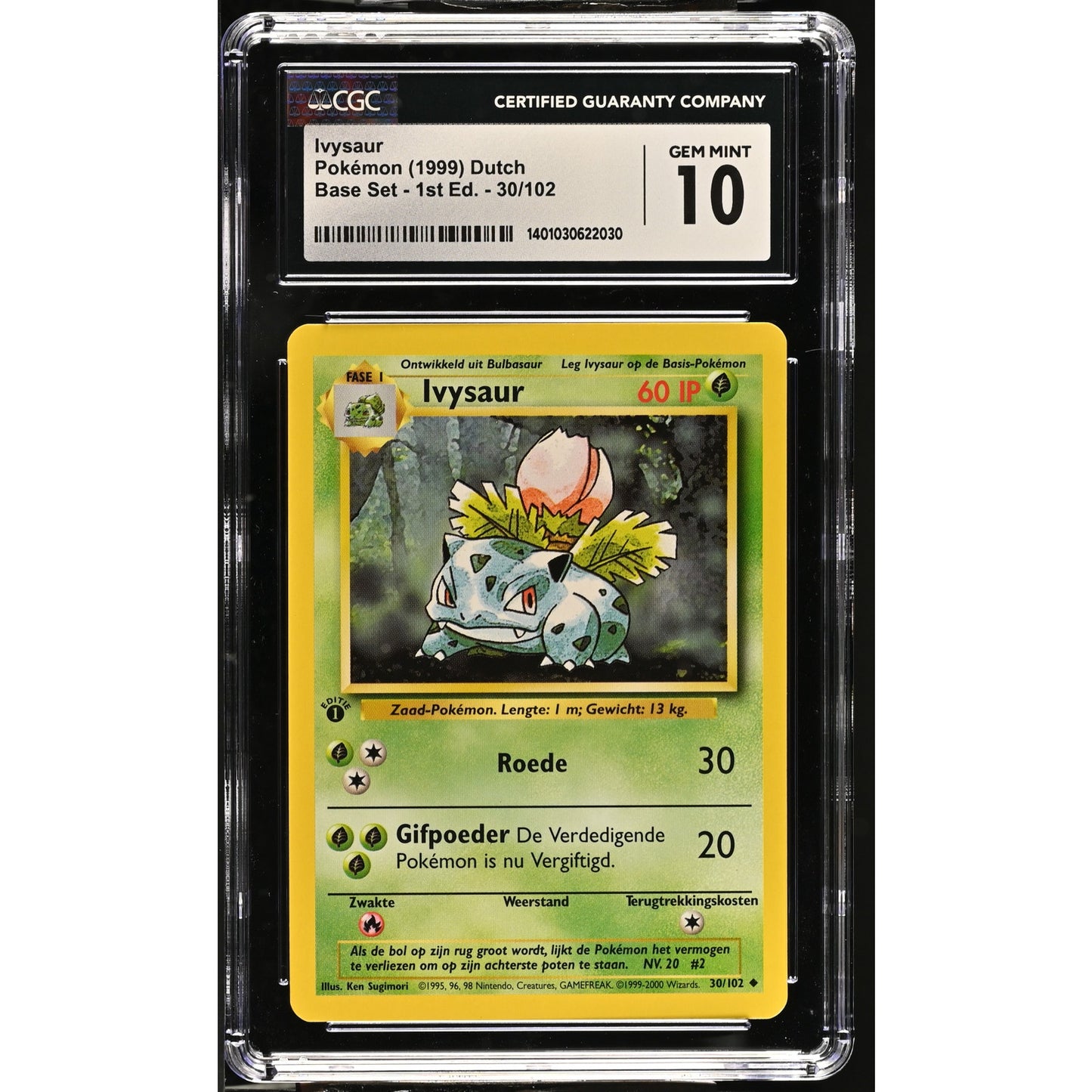 CGC 10 GEM MINT Ivysaur 1st Edition 30/102 Pokemon Dutch Base Set (PSA/BGS)