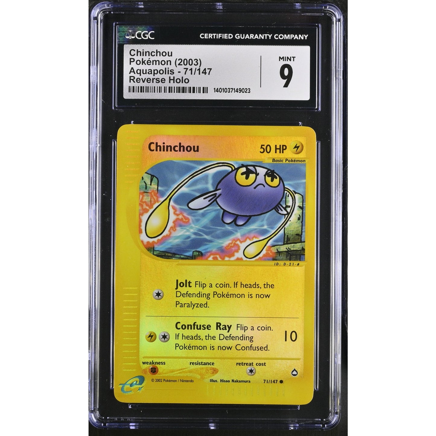 CGC 9 MINT Chinchou 71/165 Pokémon Aquapolis Reverse Holo Uncommon Card(PSA/BGS)