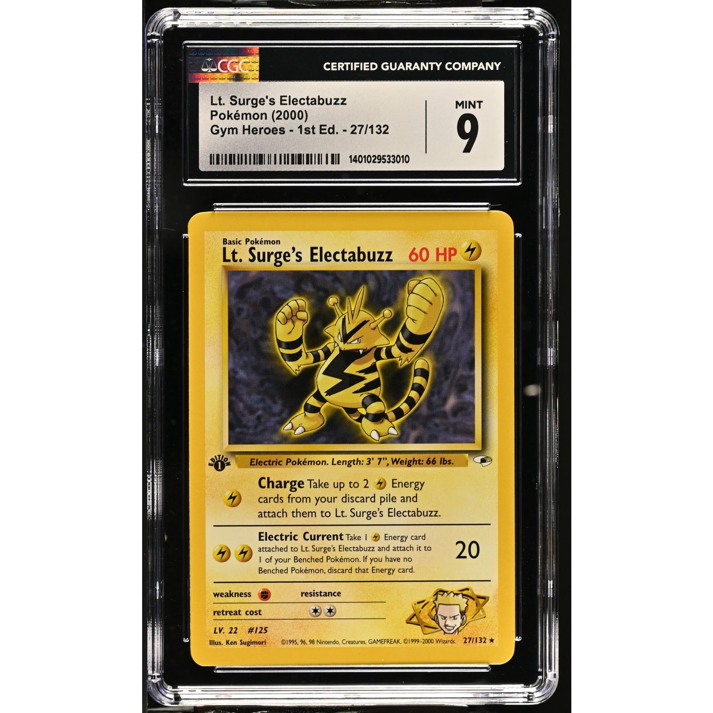 CGC 9 MINT Lt. Surge's Electabuzz 1st Edition 27/111 Gym Heroes Rare (PSA/BGS)