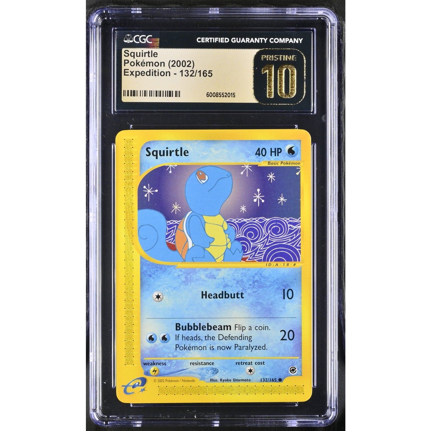 CGC 10 PRISTINE Squirtle 132/165 Pokémon Expedition Common Non Holo (PSA/BGS)