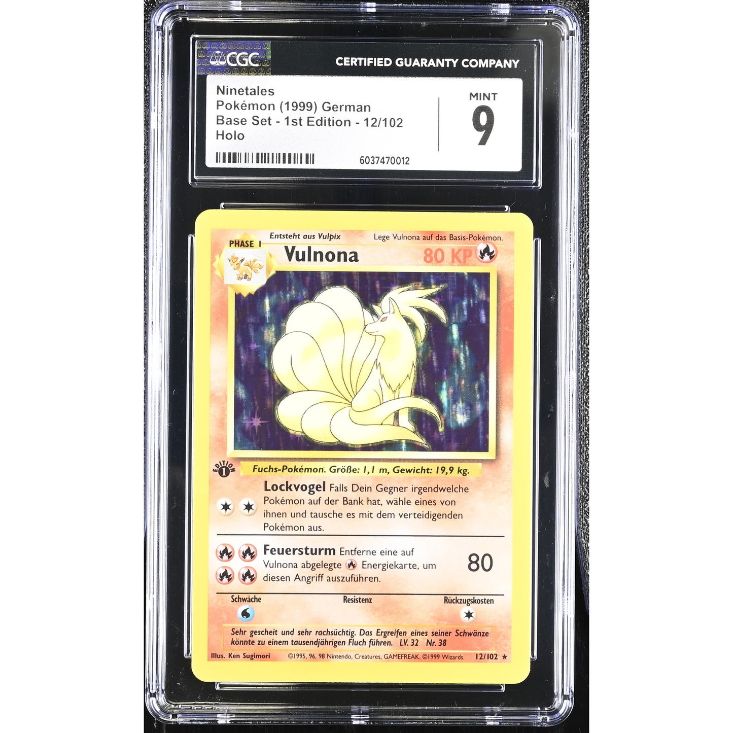 CGC 9 MINT Ninetales 1st Edition 12/102 Pokemon German Base Set Holo (PSA/BGS)