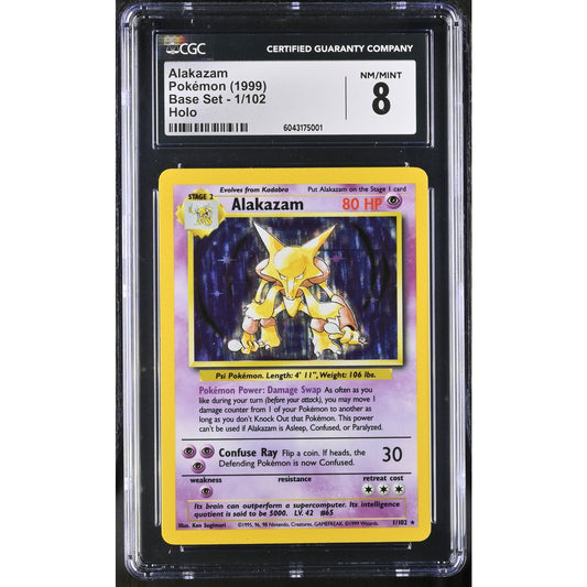 CGC 8 NM/MINT Alakazam 1/102 Pokemon 1999 Unlimited Base Set Card (PSA/BGS)