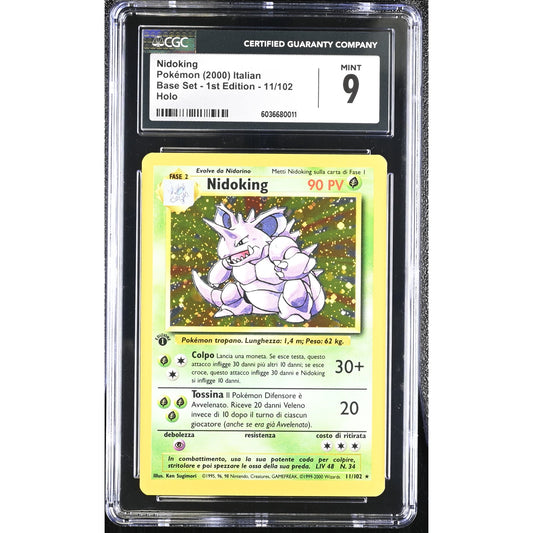 CGC 9 MINT Nidoking 1st Edition 11/102 Pokémon Italian Base Set Holo (PSA/BGS)