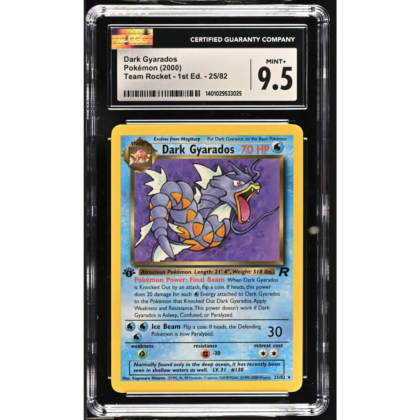 CGC 9.5 MINT+ Dark Gyarados 1st Edition 25/82 Pokemon Team Rocket Rare (PSA/BGS)