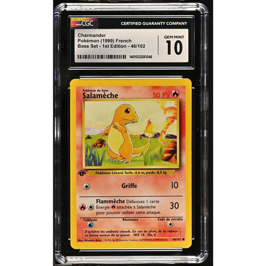 CGC 10 GEM MINT Charmander (Salameche) 1st Edition 46/102 French Base (PSA/BGS)