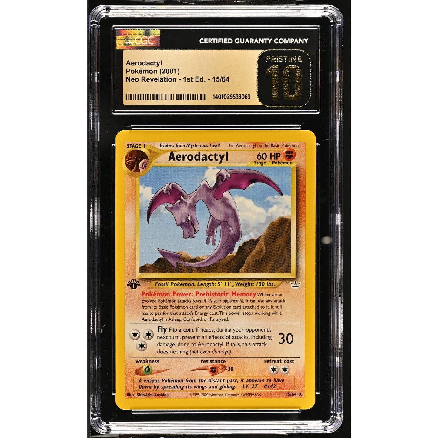 CGC 10 PRISTINE Aerodactyl 1st Edition 15/66 Pokemon Neo Revelation (PSA/BGS)