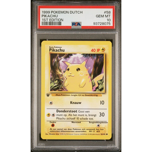 PSA 10 GEM MINT Pikachu 1st Edition 58/102 Pokemon Dutch Base Set (CGC/BGS)