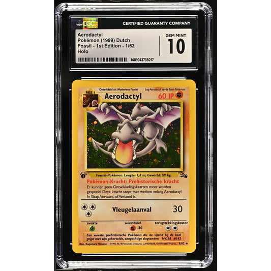 CGC 10 GEM MINT Aerodactyl 1st Edition 1/62 Pokémon Dutch Fossil (PSA/BGS) Pop 1