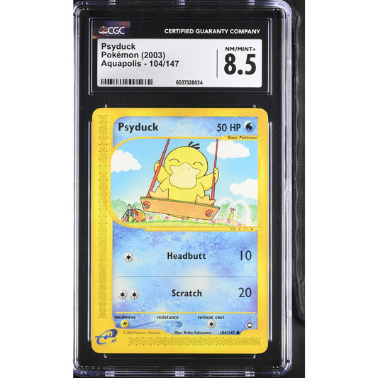 CGC 8.5 NM/MINT+ Psyduck 104/147 Pokémon Aquapolis 2003 Non Holo Card (PSA/BGS)