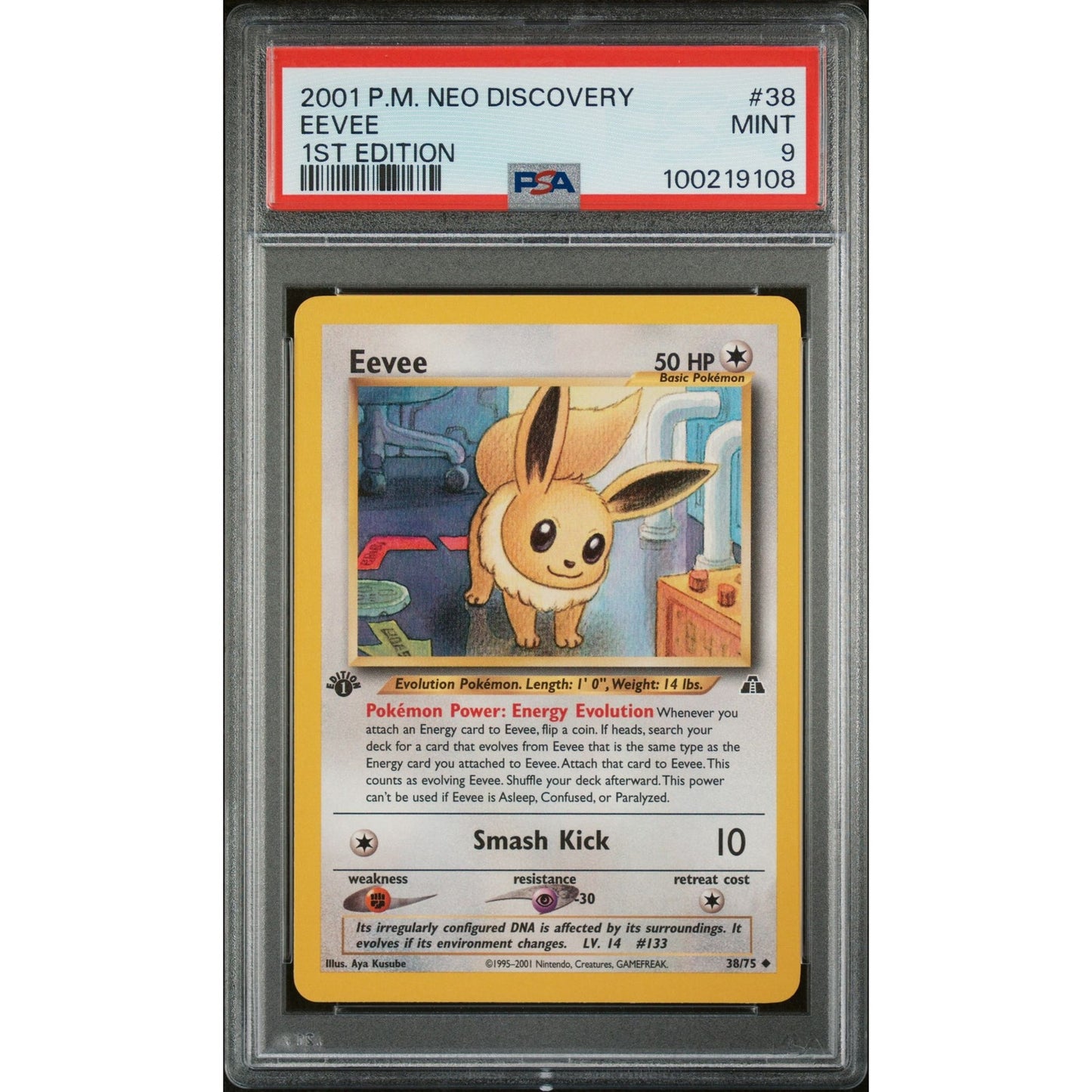 PSA 9 MINT Eevee 1st Edition 38/75 Pokémon Neo Discovery Non Holo (CGC/BGS)