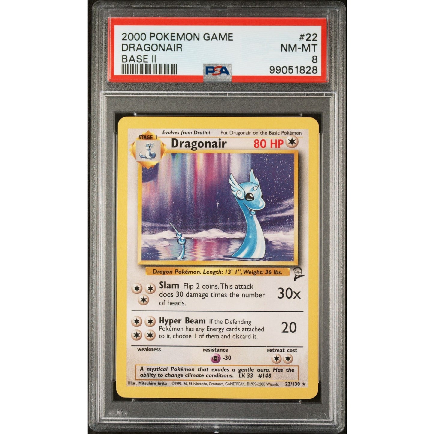 PSA 8 NEAR MINT-MINT Dragonair 22/130 Pokémon Base Set 2 Non Holo (CGC/BGS)