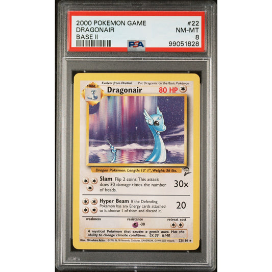 PSA 8 NEAR MINT-MINT Dragonair 22/130 Pokémon Base Set 2 Non Holo (CGC/BGS)