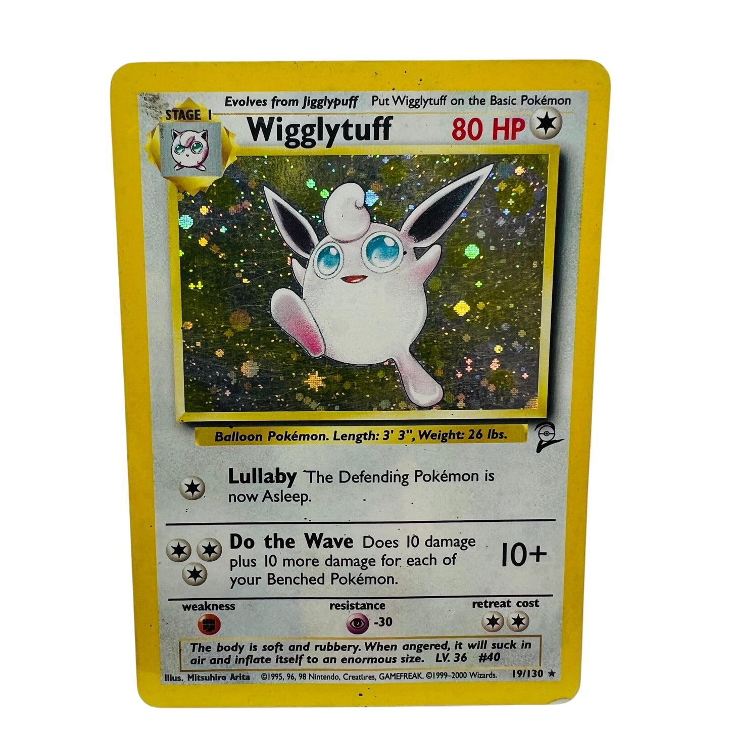 Pokémon Wigglytuff 19/130 Base Set II 2 Pokemon 2000 Holo Foil Card DMG-PL