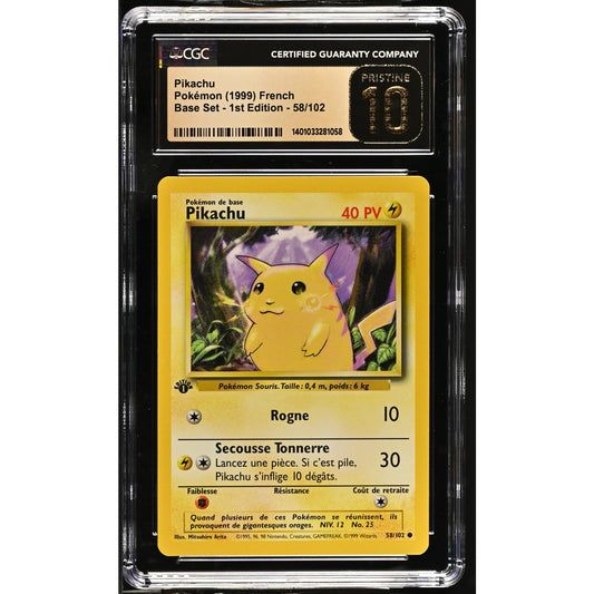 CGC 10 PRISTINE Pikachu 1st Edition 58/102 French Base Set Common (PSA/BGS)